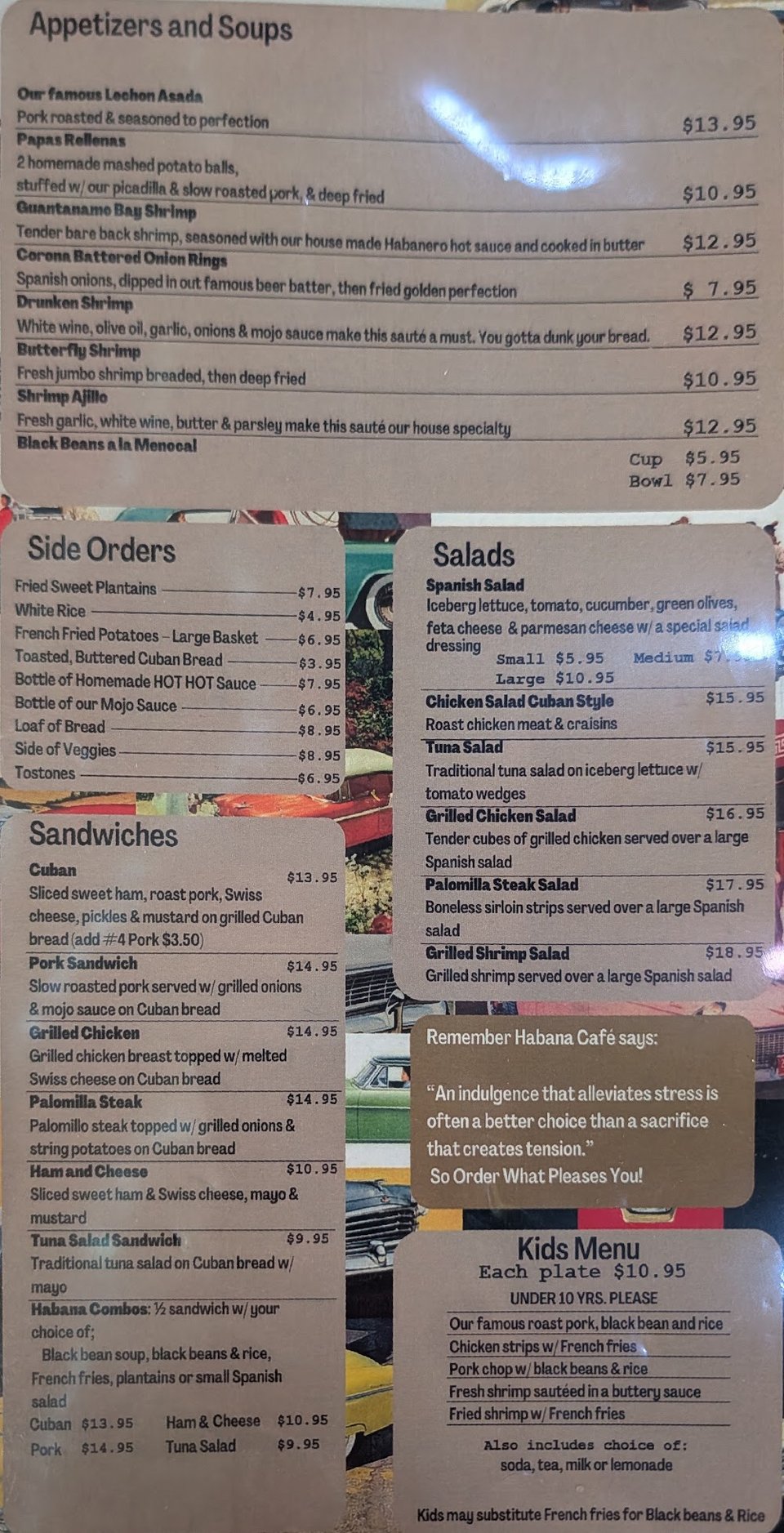 Menu page with Cuban appetizers.