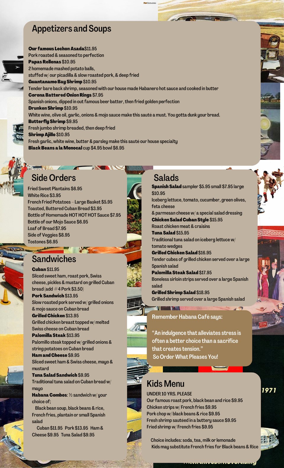 Restaurant menu with appetizer section.